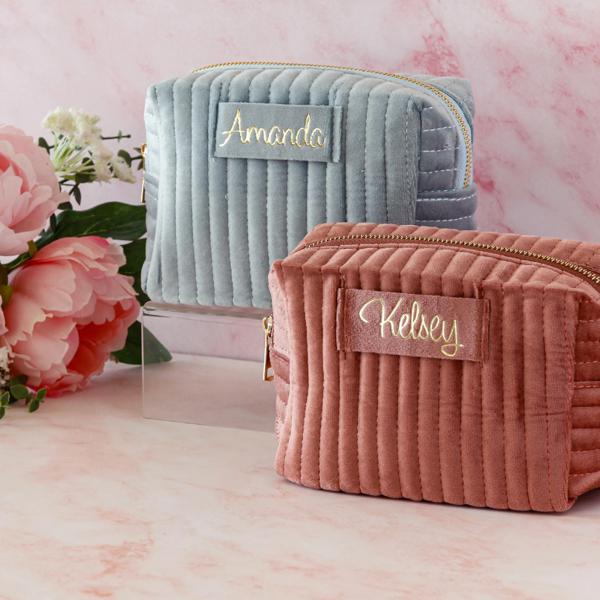 Custom Personalized Small Velvet Cosmetic Bag, Travel Bag, Toiletry Bag, Small Velvet Makeup Bag, Elegant & Stylish, Stocking Stuffer