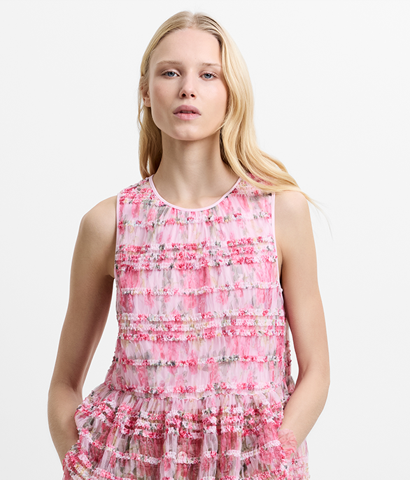 Vanessa Mesh Ruffle Pink Floral Peplum Top
