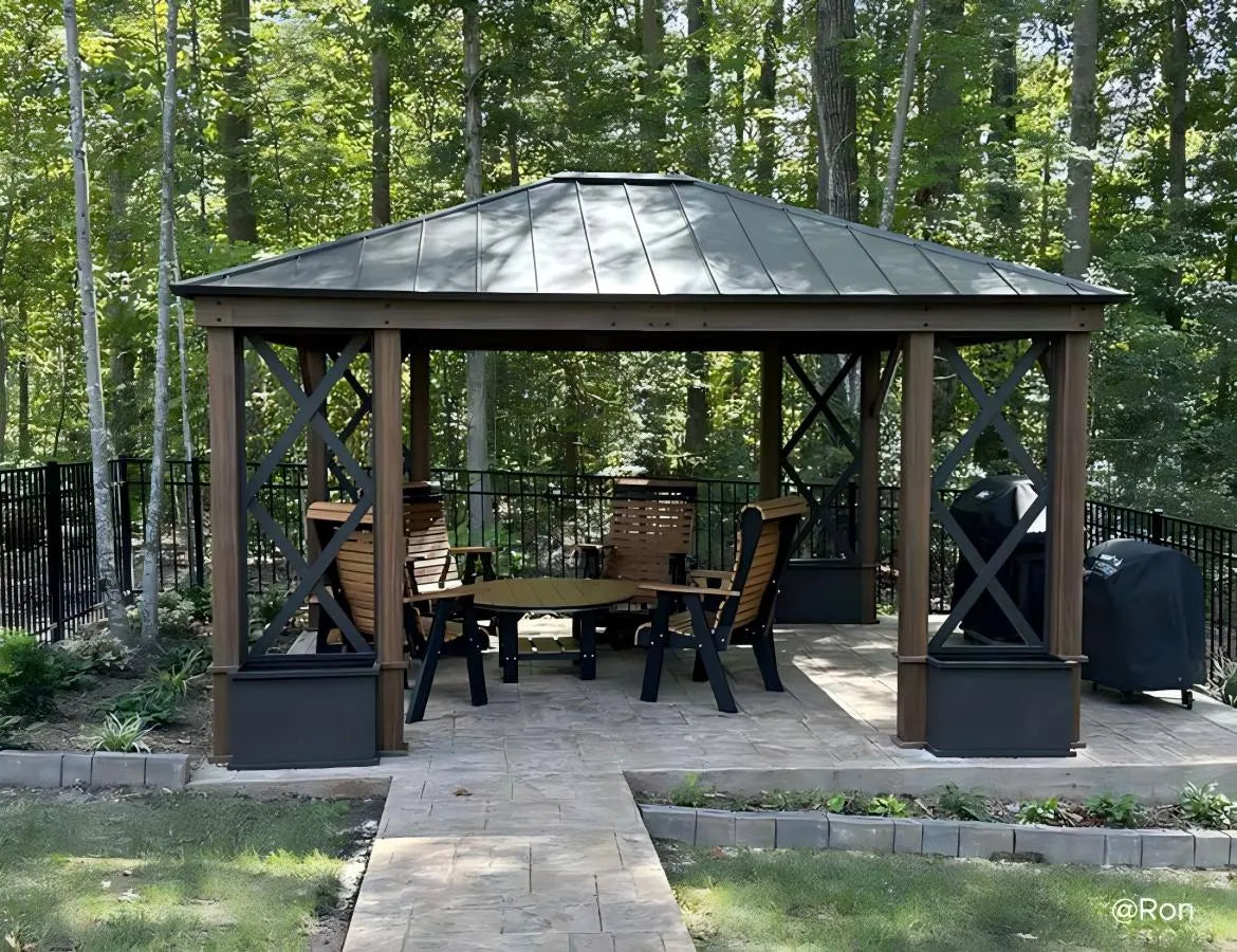 sunjoy pergola in backyard