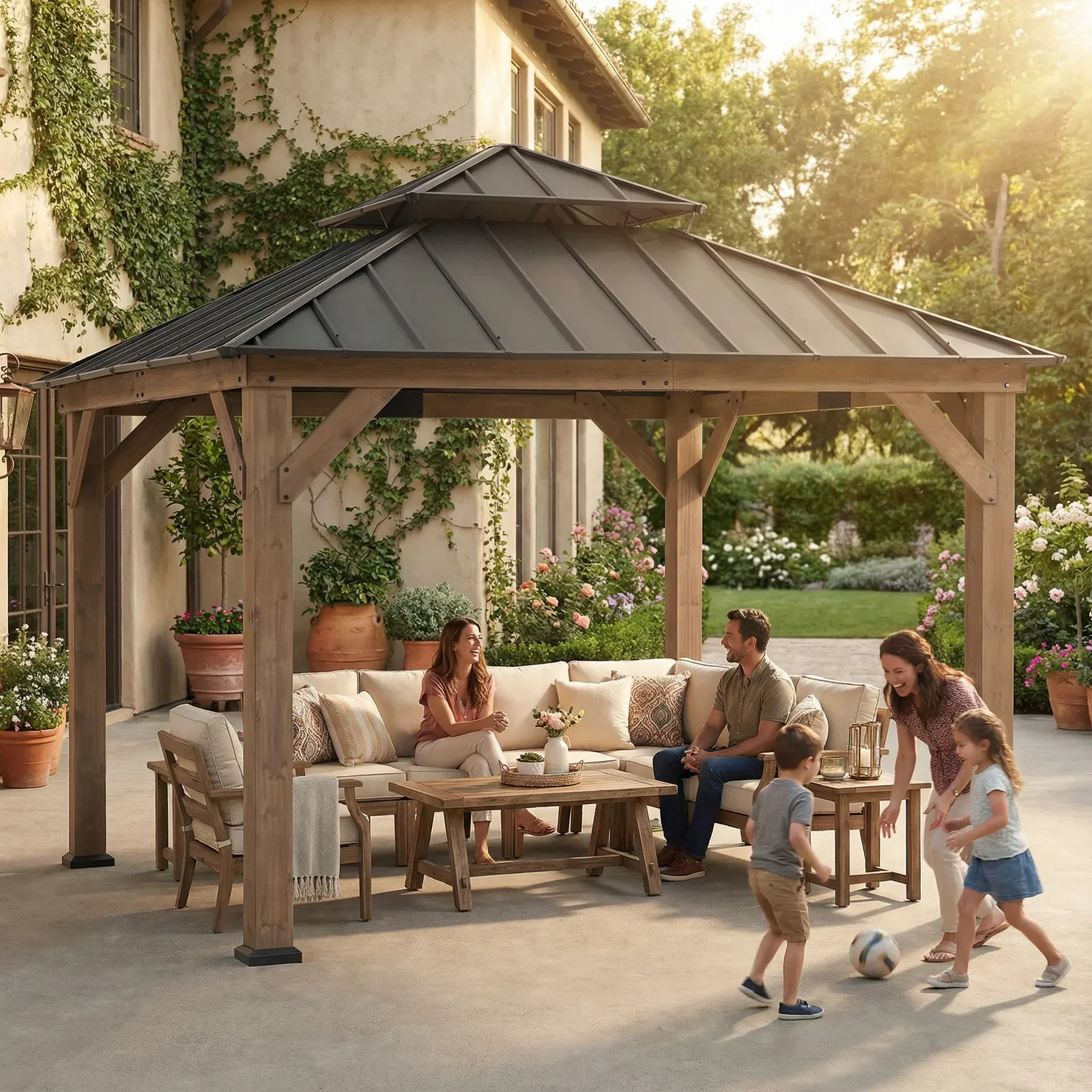 Image of Hampton Double-Roof Cedar Gazebo, 11x11