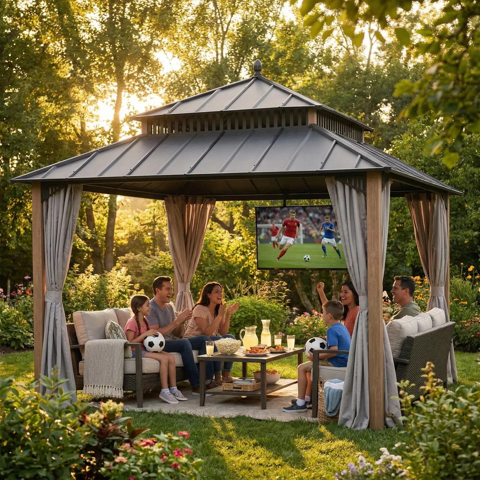 Image of Kingston Aluminum Gazebo - Natural Woodgrain, 12x12