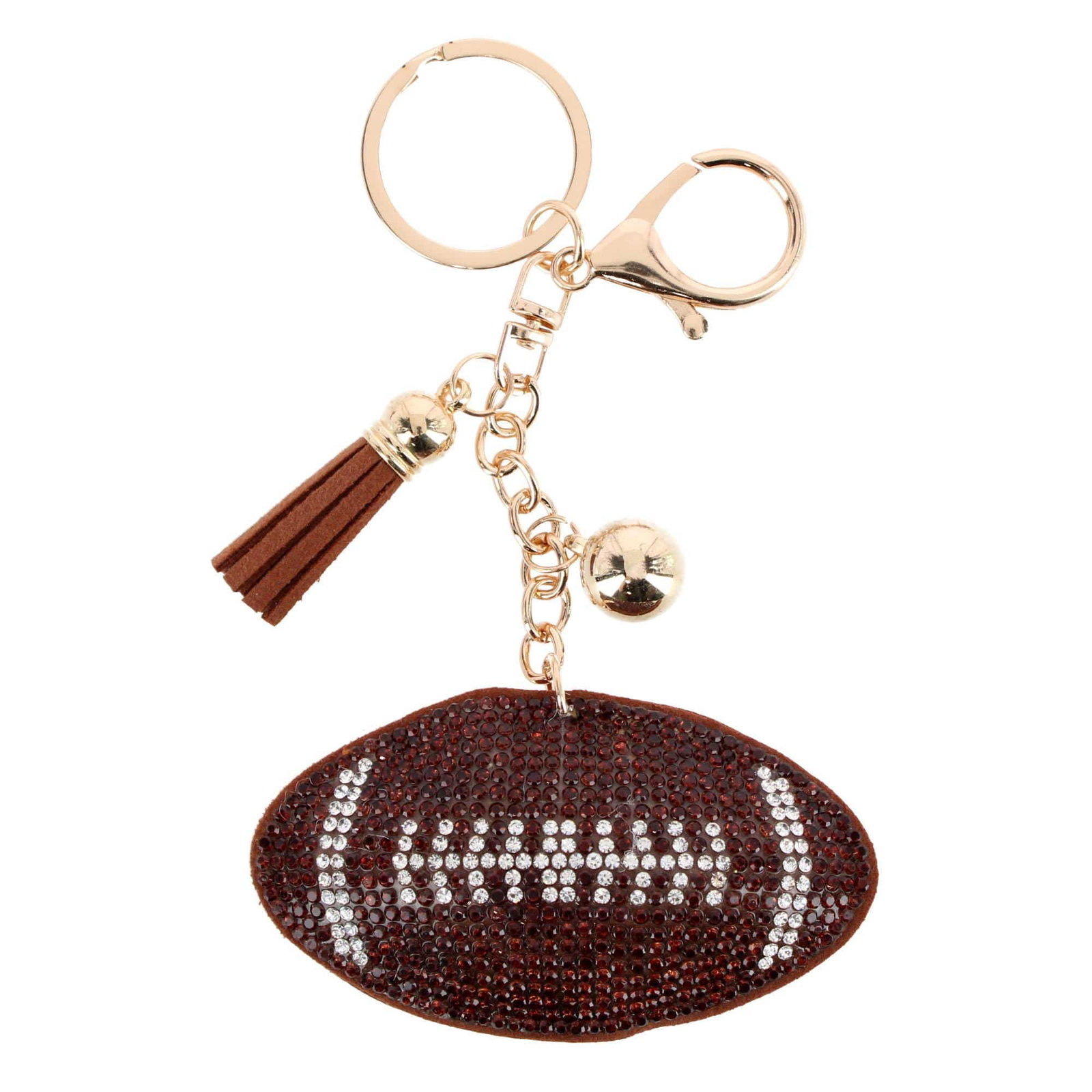 Image of CTM® Women's Rhinestone Football with Tassel Bag Charm & Key Chain