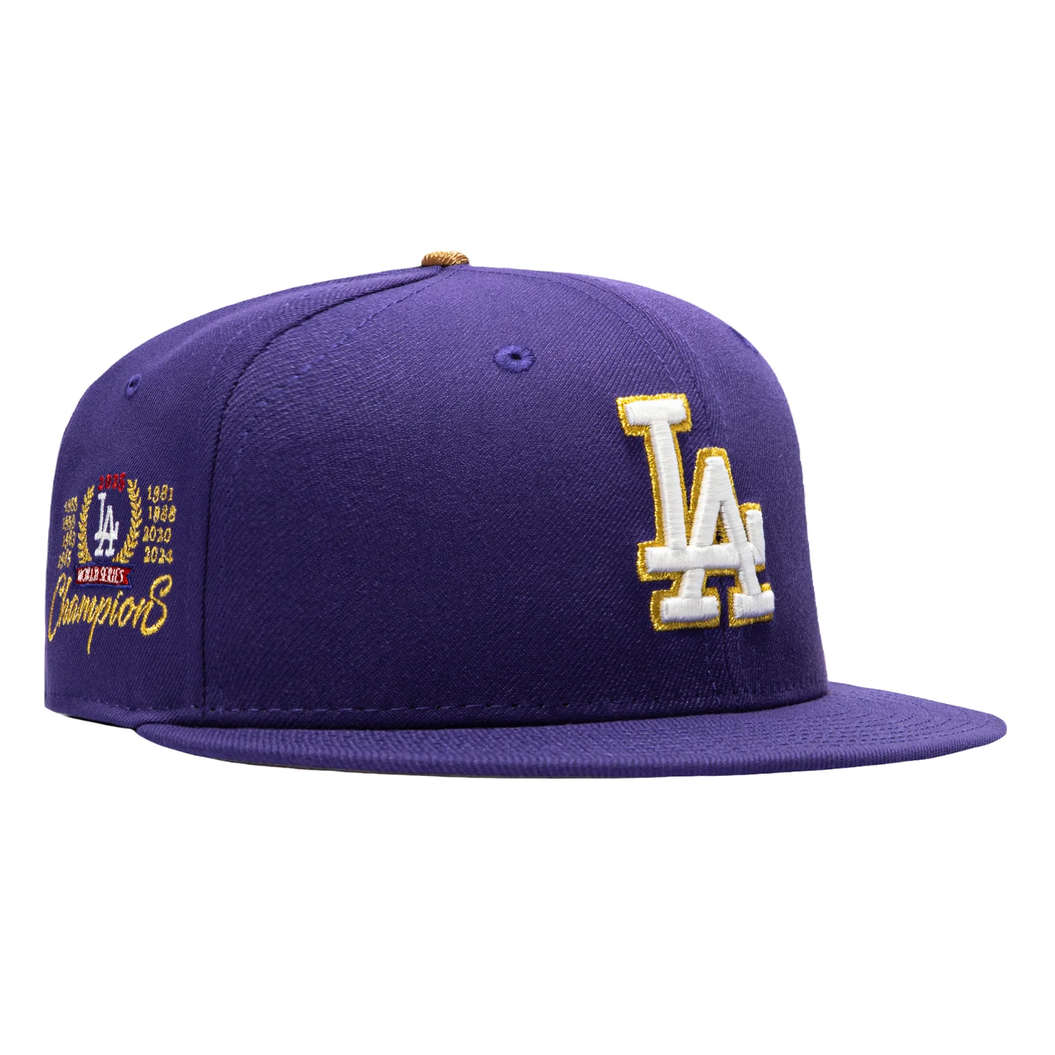 Image of New Era 59Fifty Highball Los Angeles Dodgers 9x World Series Champions Patch Hat - Purple