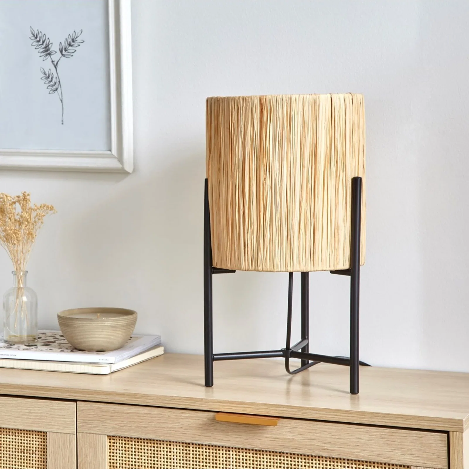 Image of Raff Black & Natural Table Lamp