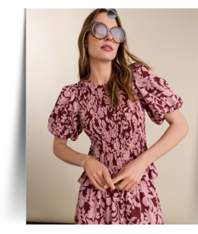 Lillie Organic Printed Smocked Top