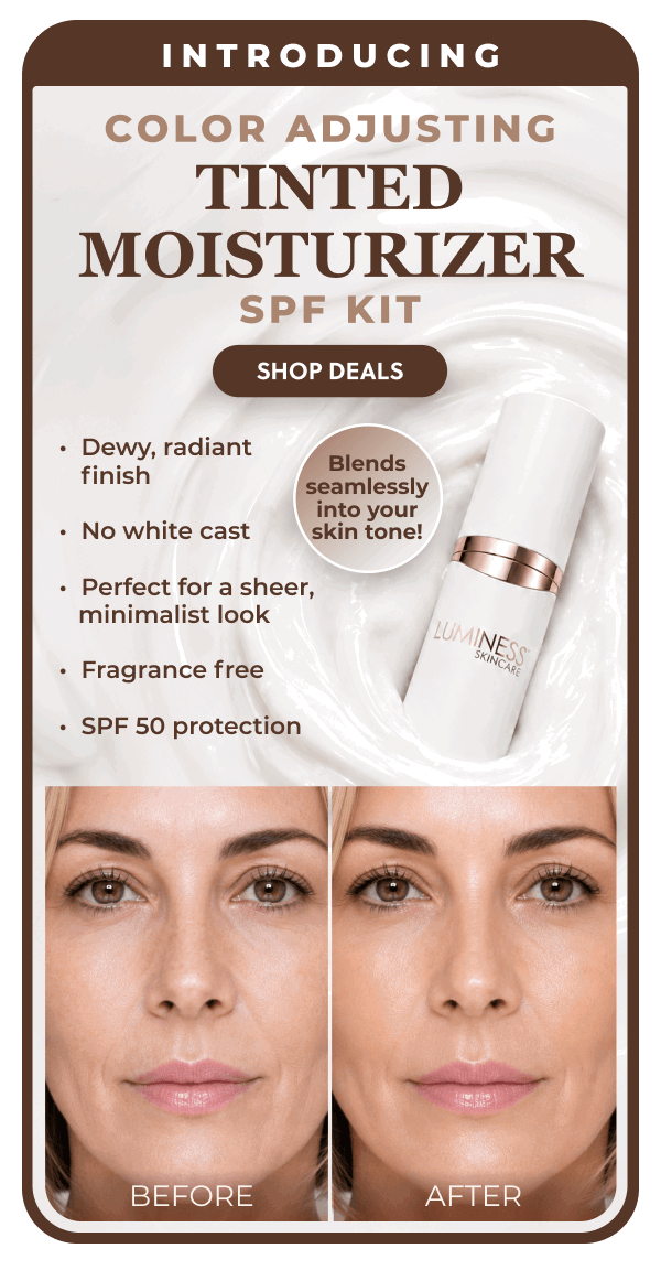 INTRODUCING COLOR ADJUSTING TINTED MOISTURIZER SPF KIT: Dewy, radiant finish. No white cast. Perfect for sheer, minimalist look. Fragrance free. SPF 50 protection.