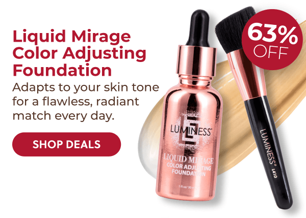 LIQUID MIRAGE COLOR ADJUSTING FOUNDATION: Color-adjusting coverage with SPF primer that keeps up from the first burger to the last firework.