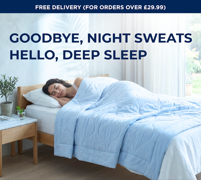 “Goodbye, night sweats. Hello, deep sleep.” Shop the Homescapes cooling blanket. Free delivery over £29.99.