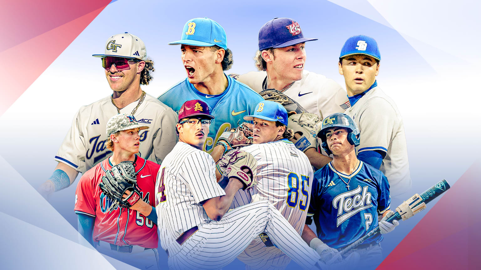 Draftees Drew Burress, Roch Cholowsky, Grady Emerson, Jackson Flora, Taylor Rabe, Cole Carlon, Cal Randall and Jarren Advincula