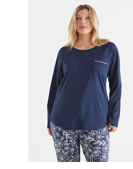 Stitch Detail Long Sleeve Pyjama Top