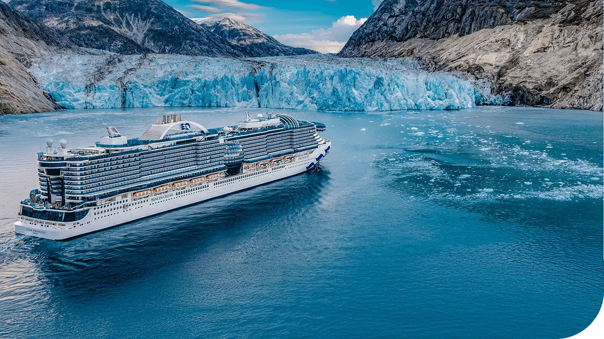 A Princess ship sails near Dawes Glacier, Alaska