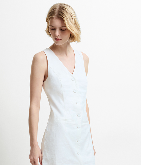 Aspen Linen Sleeveless White A-Line Mini Dress