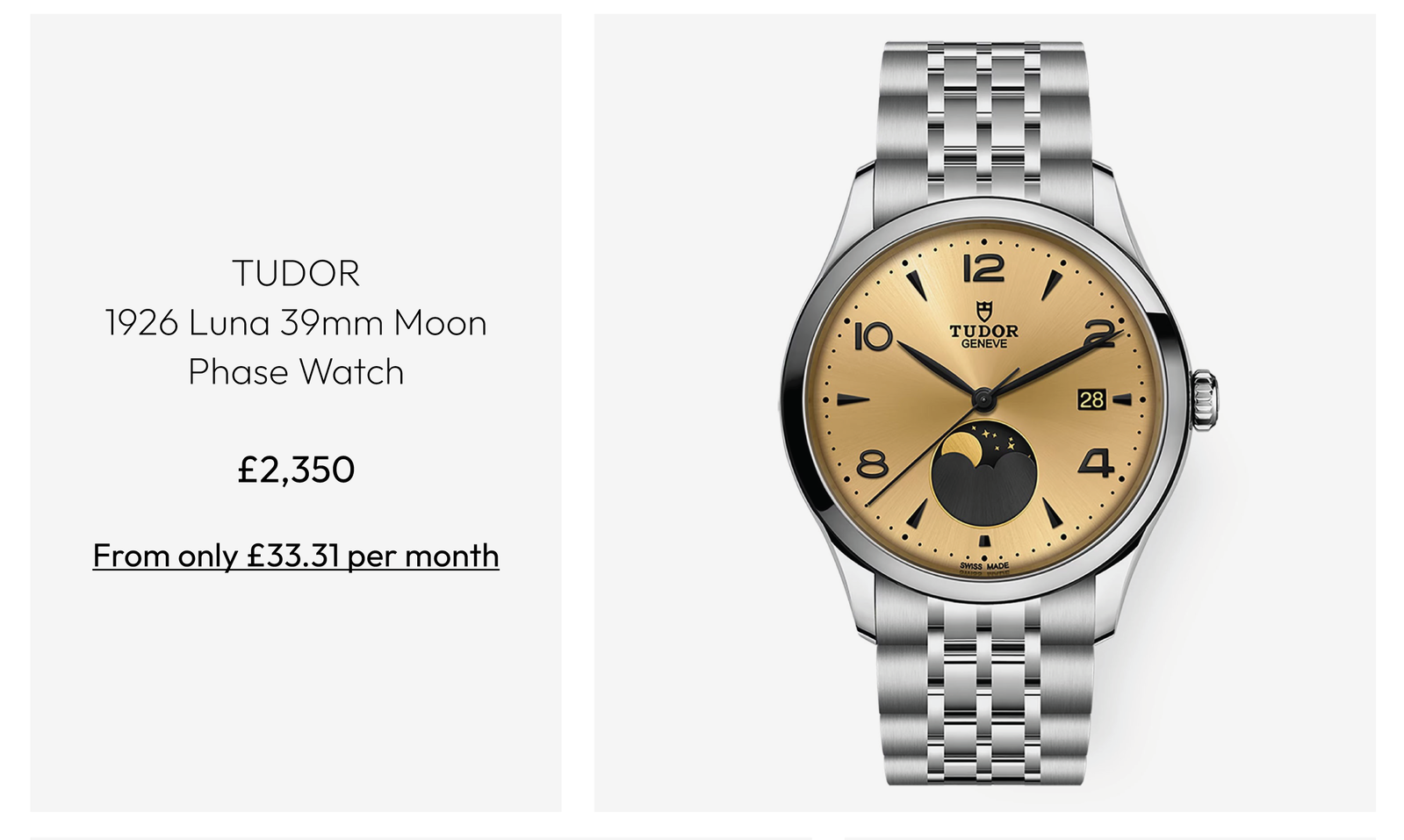 TUDOR 1926 Luna 39mm Moon Phase Watch M91560-0001