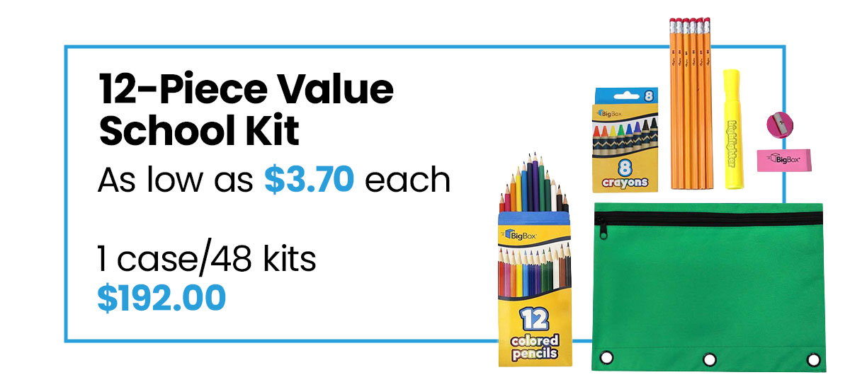 12-piece value school kit as low as $3.70 each.