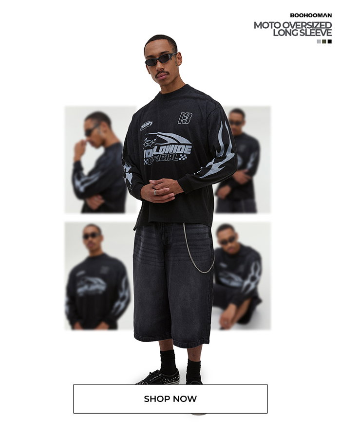 Black Oversized Car Racing Print Spray Wash Long Sleeve T-Shirt