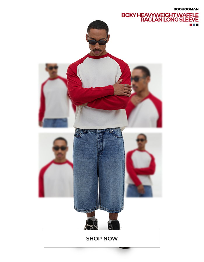 Oversized Boxy Heavyweight Waffle Raglan Long Sleeve T-shirt