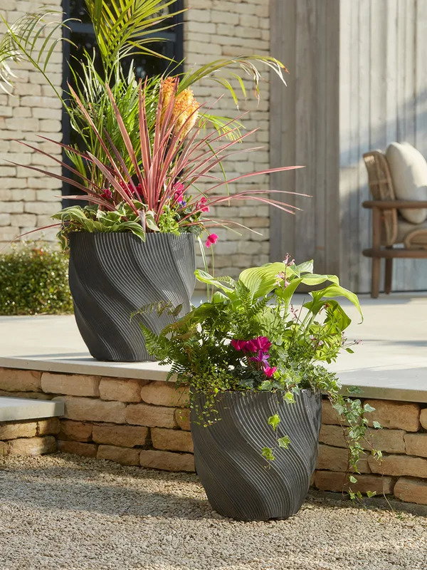Two Anthracite Spiral Planters - Large