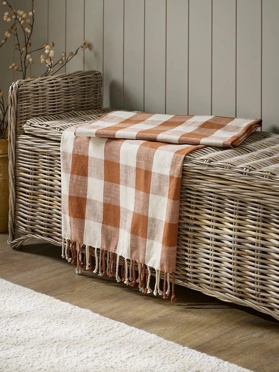 Gingham Indoor Outdoor Throw - Terracotta