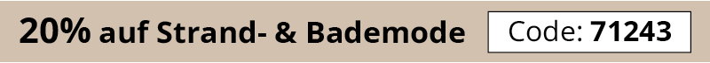 Werbebanner mit Text 20% auf Strand- & Bademode mit Code 71243.
