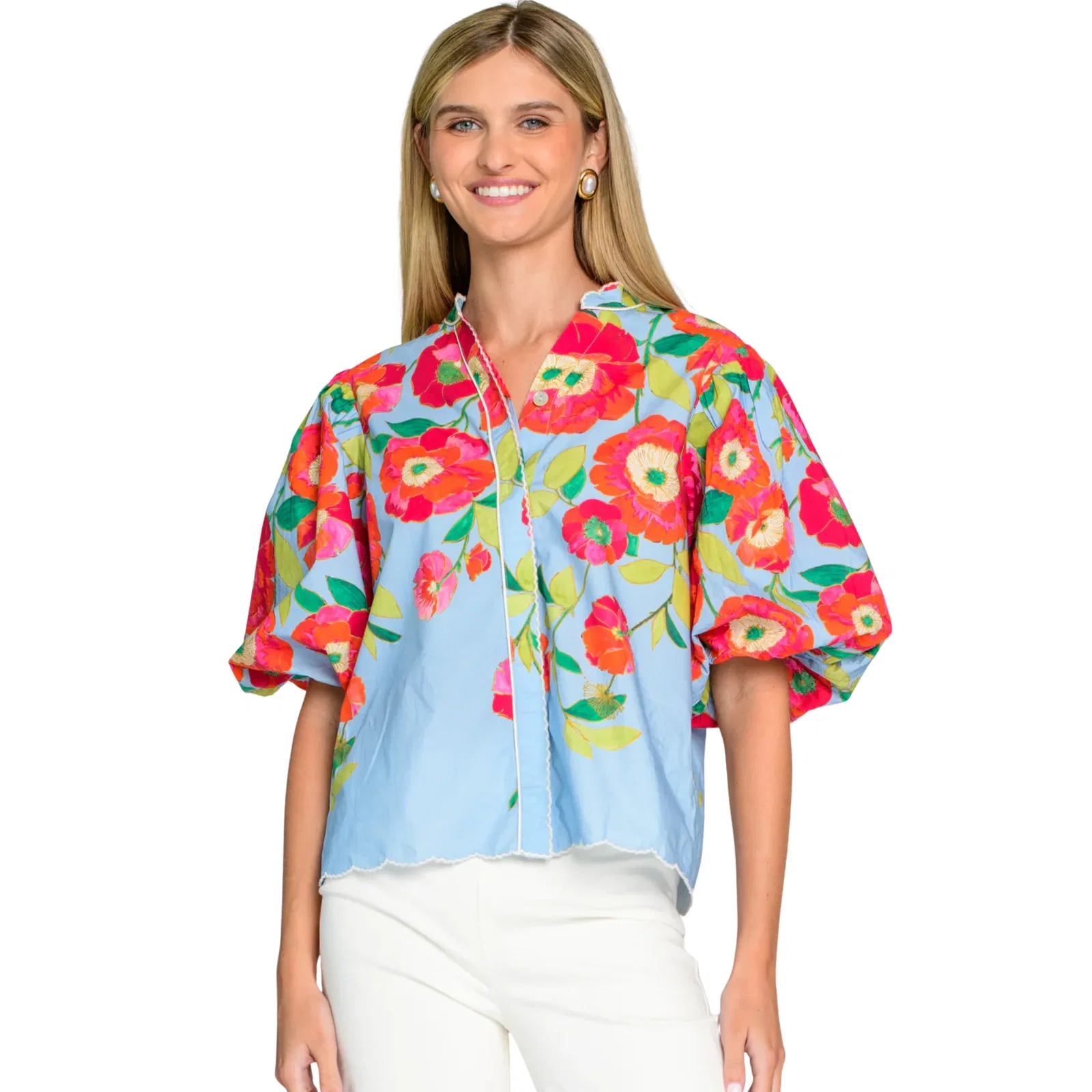 Image of Edie Top in Poppy Patch Blueberry