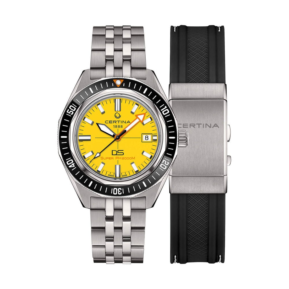 Certina DS Super PH2000M STC 43mm Yellow Dial Titanium Bracelet Watch 