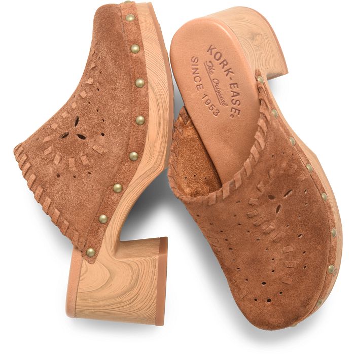 Tamika heeled clog in brown suede.
