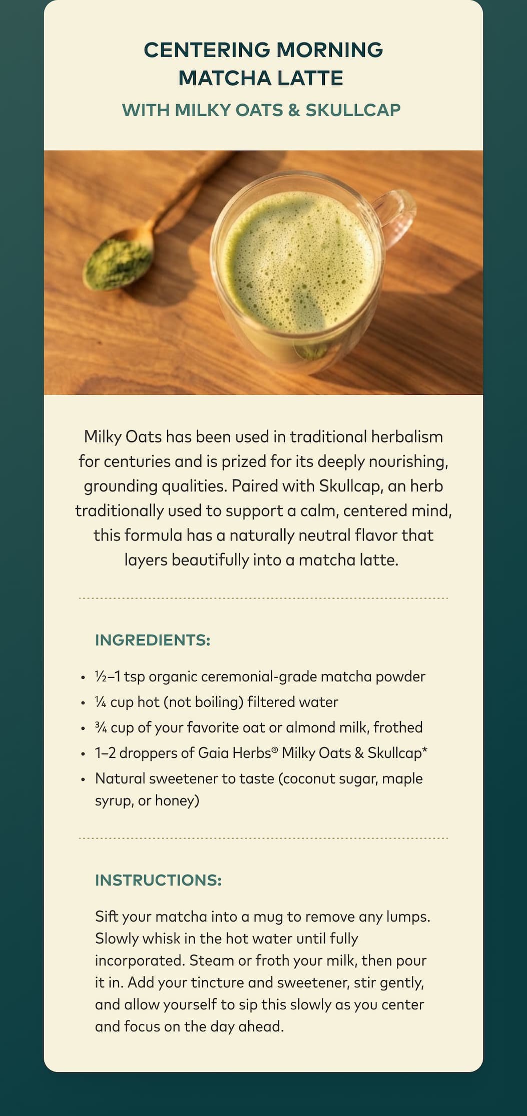 Matcha Latte with Milky Oats & Skullcap