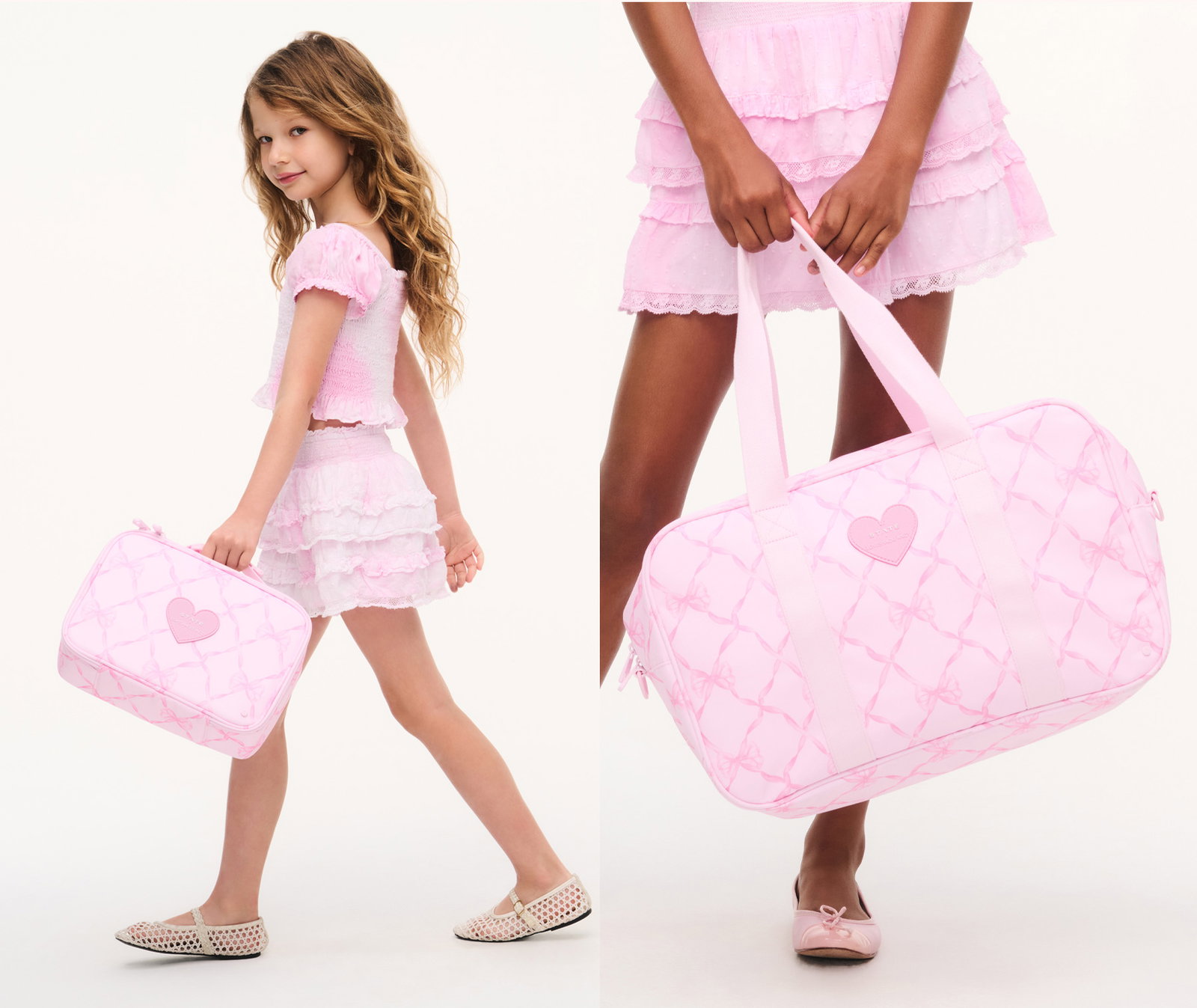 Girls holding STATE x LoveshackFancy Products