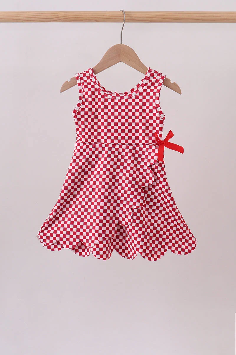 Image of Red checkered bow active dress