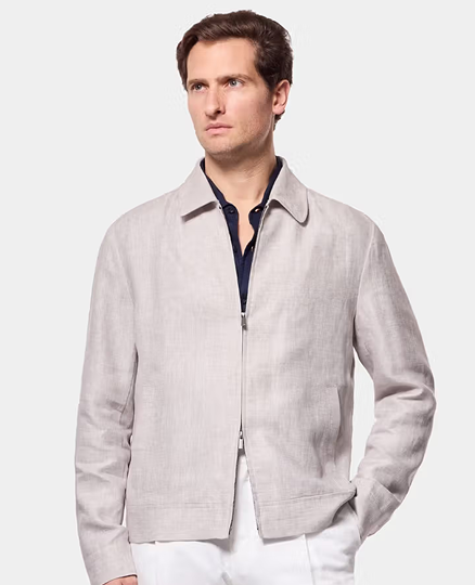 Light Grey Linen Harrington Jacket
