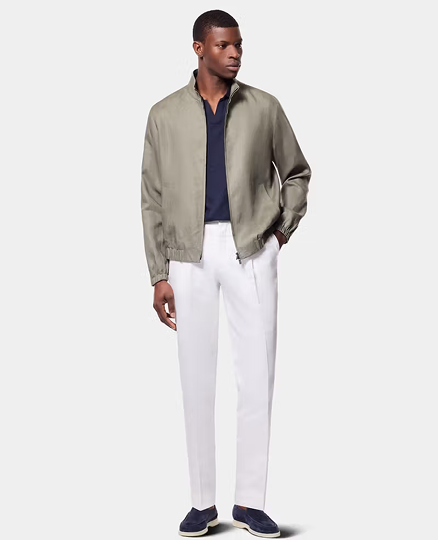 Olive Linen Bomber Jacket