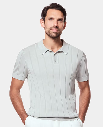 Light Sage Premium Knitted Rib Polo Shirt