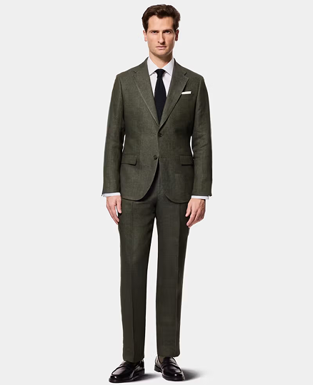 Tailored Fit Dark Green Hopsack 1913 Linen Suit