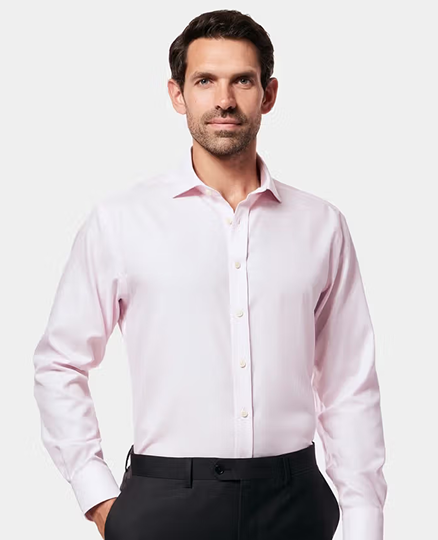 Slim Fit Pink & White Textured Weave Non-Iron Shirt
