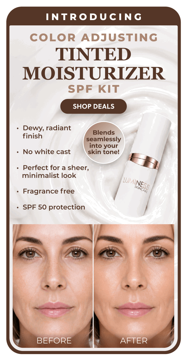 INTRODUCING COLOR ADJUSTING TINTED MOISTURIZER SPF KIT: Dewy, radiant finish. No white cast. Perfect for sheer, minimalist look. Fragrance free. SPF 50 protection.