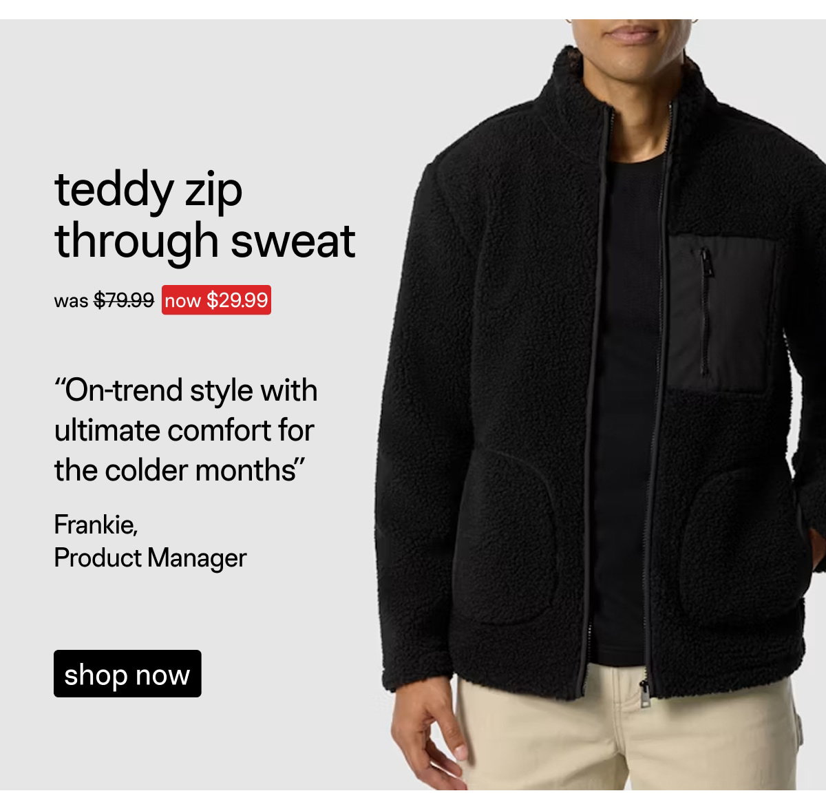 Black Teddy Zip Through Sweat