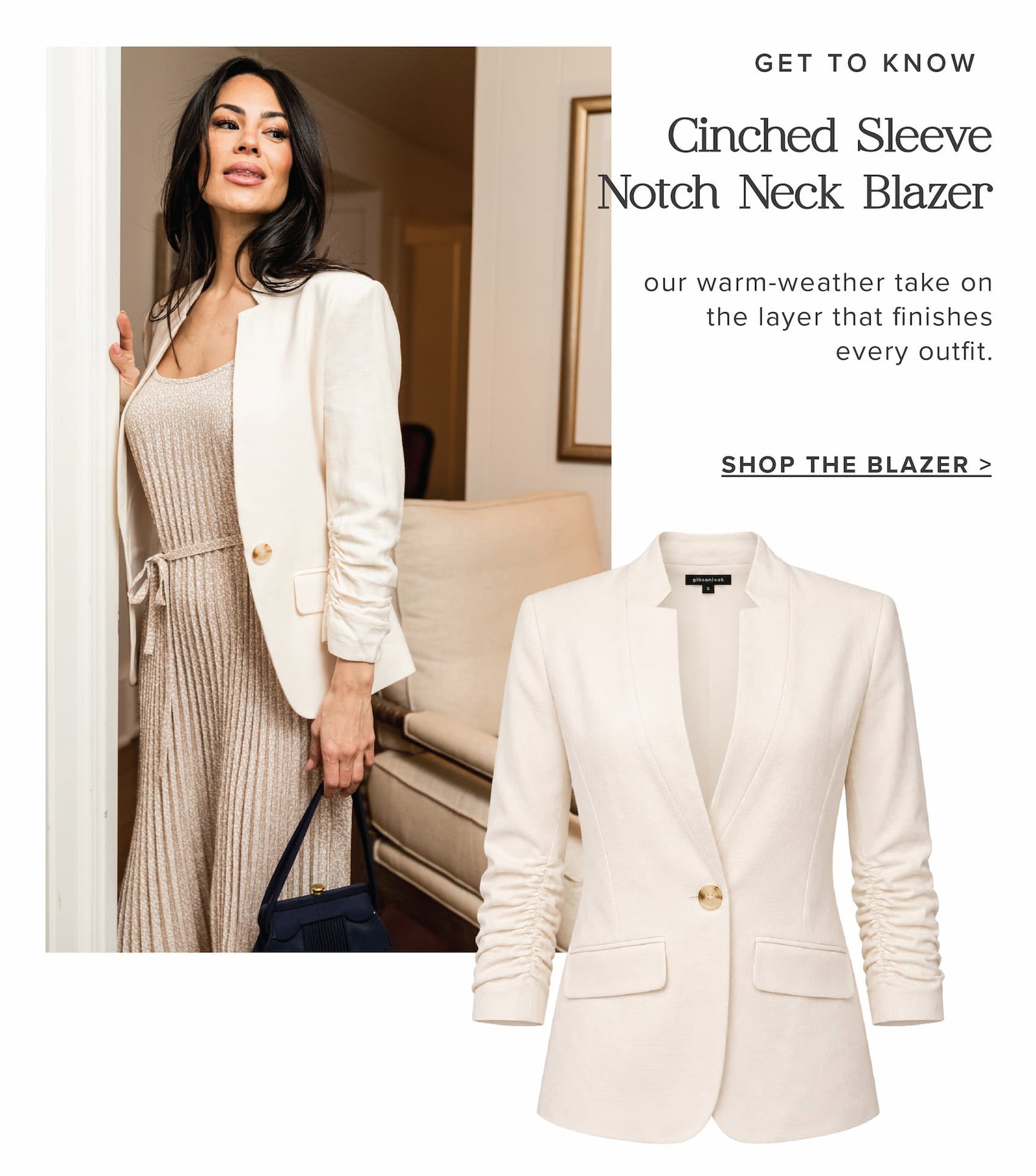 Cinched Sleeve Notch Neck Blazer