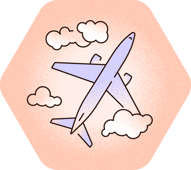 Illustration eines Flugzeugs zwischen Wolken als Symbol für Reisen.