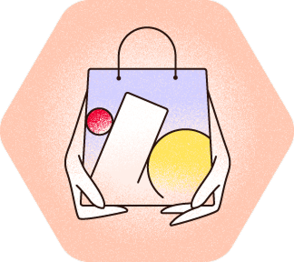 Illustration einer Einkaufstasche mit Reiseartikeln.