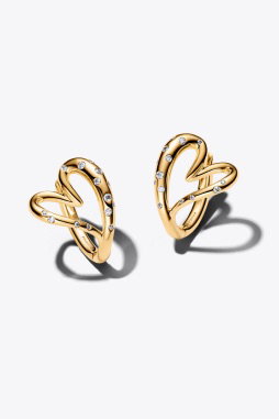 Organically Shaped Stone-Set Heart Hoop Earrings 