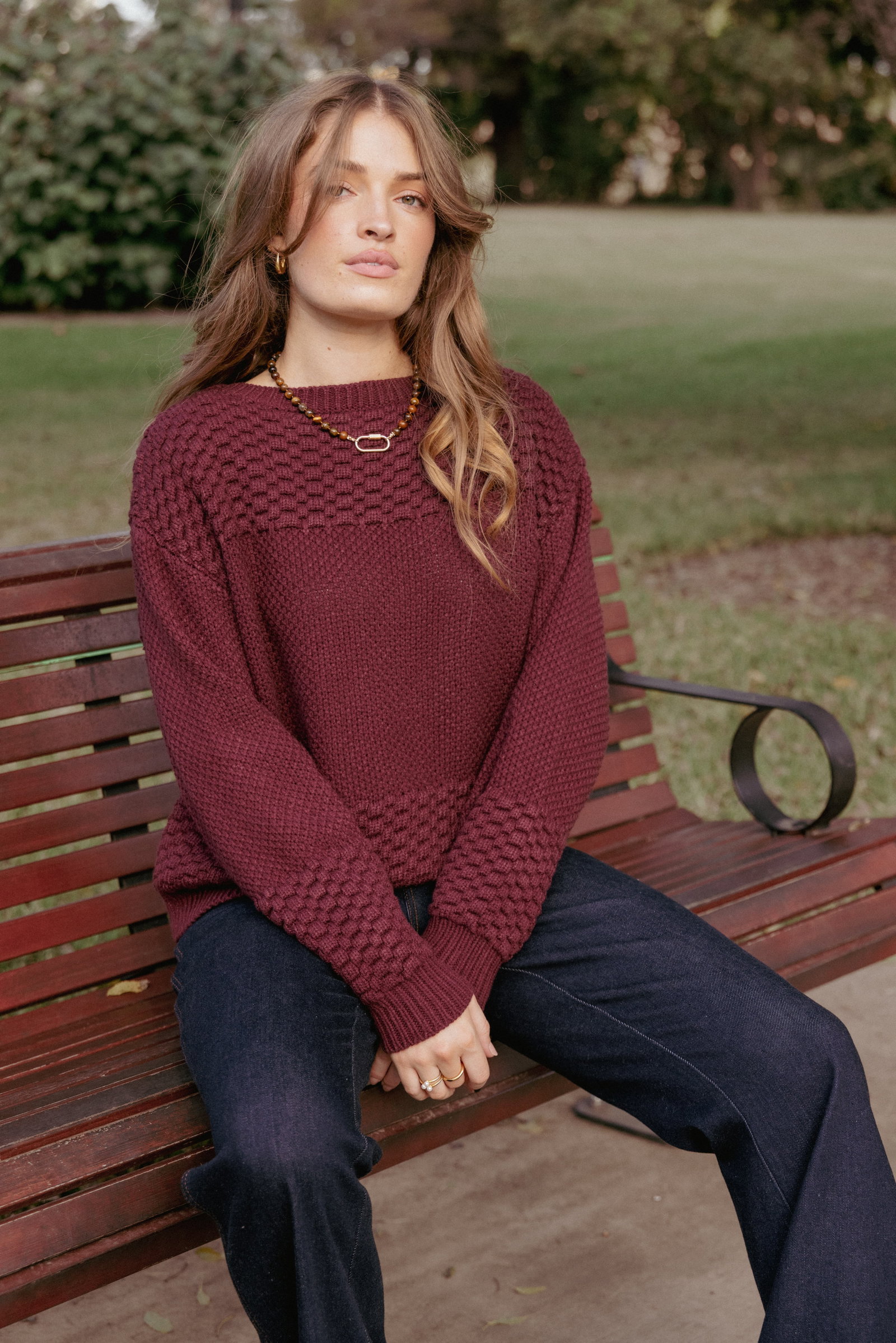 Image of Fiora Waffle Stitch Sweater - Burgundy