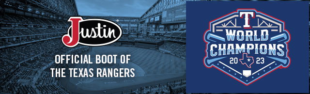 Justin Logo. Official Boot of The Texas Rangers.