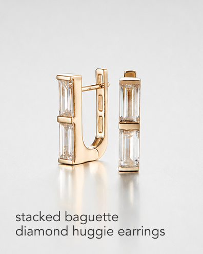 Stacked Baguette Diamond Huggie Earrings