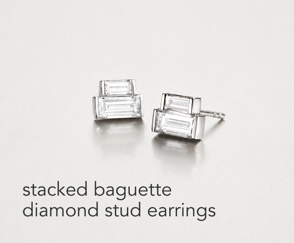 stacked baguette diamond stud earrings 