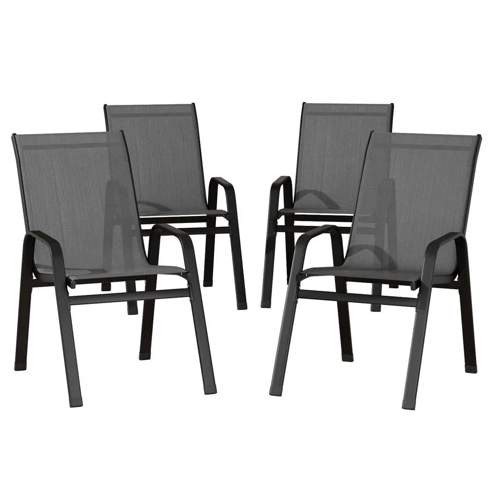 4PC Outdoor Dining Chairs Stackable Lounge Chair Patio Furniture Grey