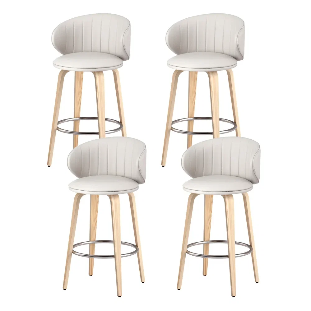 4x Bar Stools Dining Chairs Contoured Leather Wood Stool