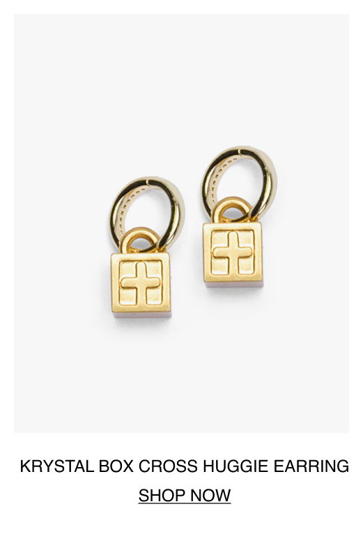KRYSTAL BOX CROSS HUGGIE EARRING
