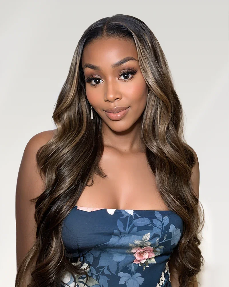 Arabella 6x5 Invisible Knots Glueless Balayage Highlight Body Wave/Silky Straight Wig Realistic Hairline