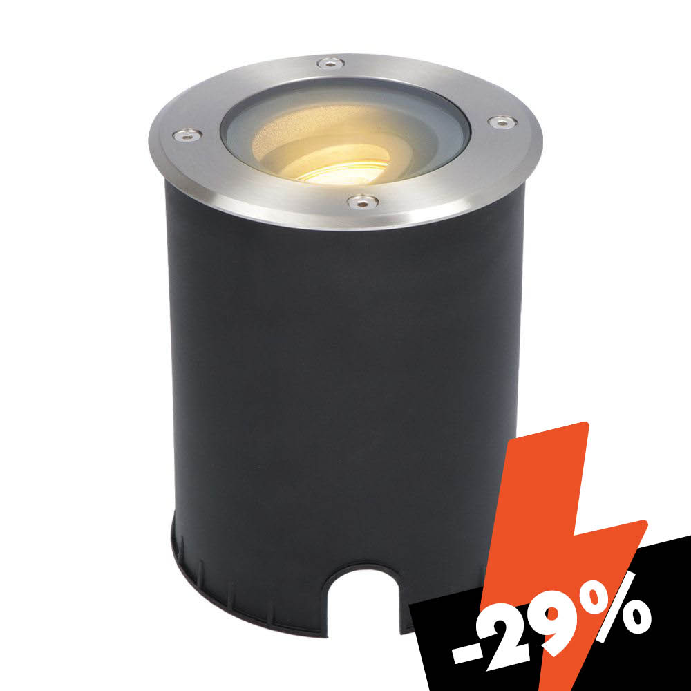 Lilly LED Ground Spotlight – Dimmable – Adjustable – GU10 – Round – 2700K warm white – 4 watts, 345 lumens – IK10 – Stainless steel – IP67 waterproof