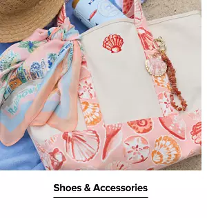 A seashell tote bag & accessories. Shoes and accessories.